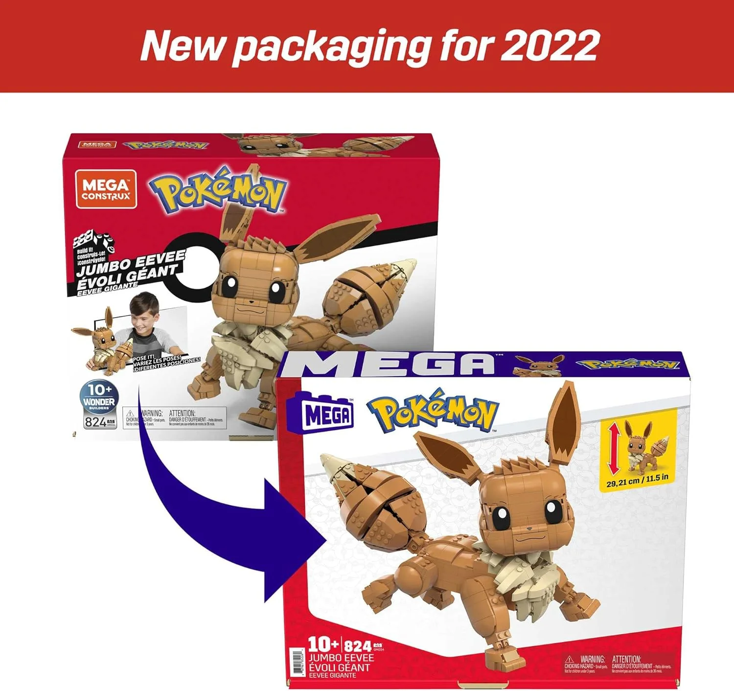MEGA Pokemon: Jumbo Eevee - 824 Piece Building Set - Articulated and Poseable - Image 3
